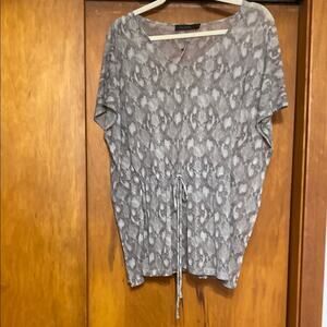 NWT The Limited Gray Nylon Sheer Snakeskin Print Top Nylon Tie Front Drawstring